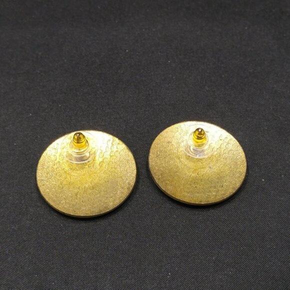 Cloisonne Golden Brass Blue Enamel Post Earrings, Floral Butterfly Design, 1980s - Picture 7 of 9